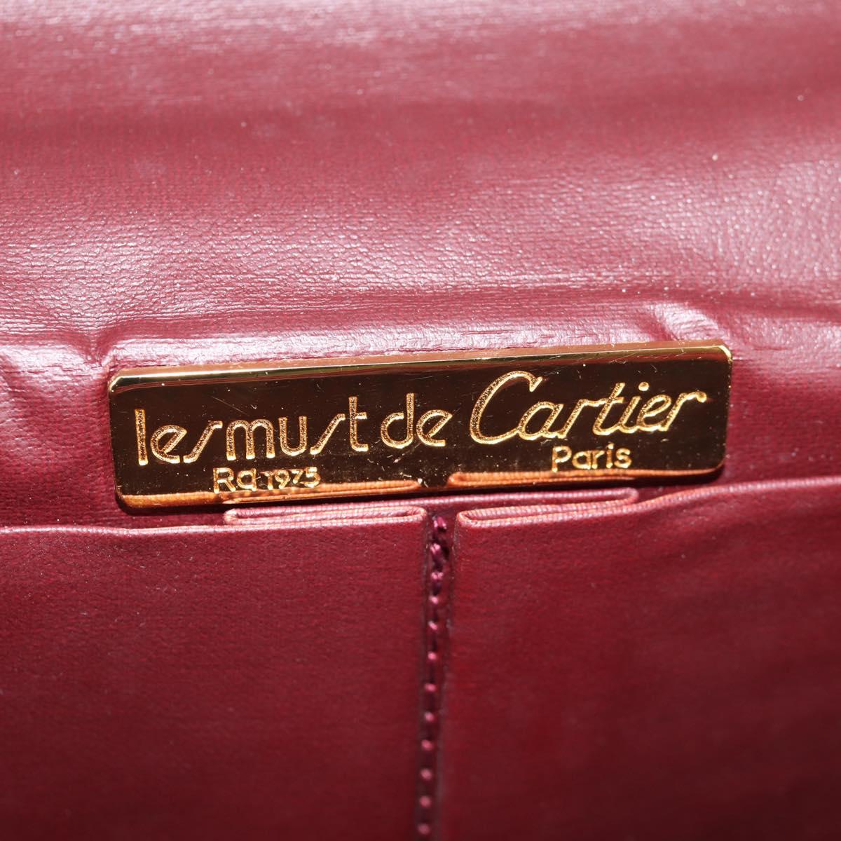CARTIER Chain Shoulder Bag Suede Leather Red Gold Auth 118790V