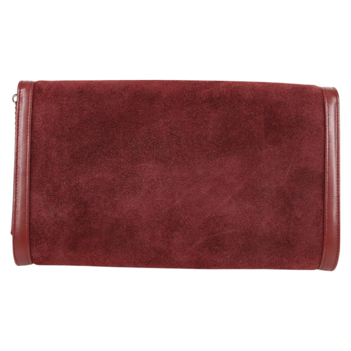 CARTIER Chain Shoulder Bag Suede Leather Red Gold Auth 118790V