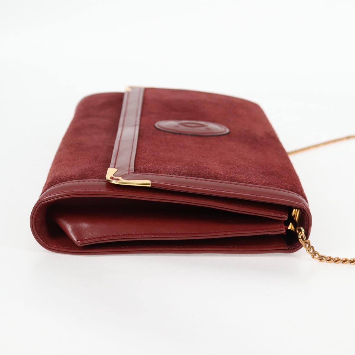 CARTIER Chain Shoulder Bag Suede Leather Red Gold Auth 118790V