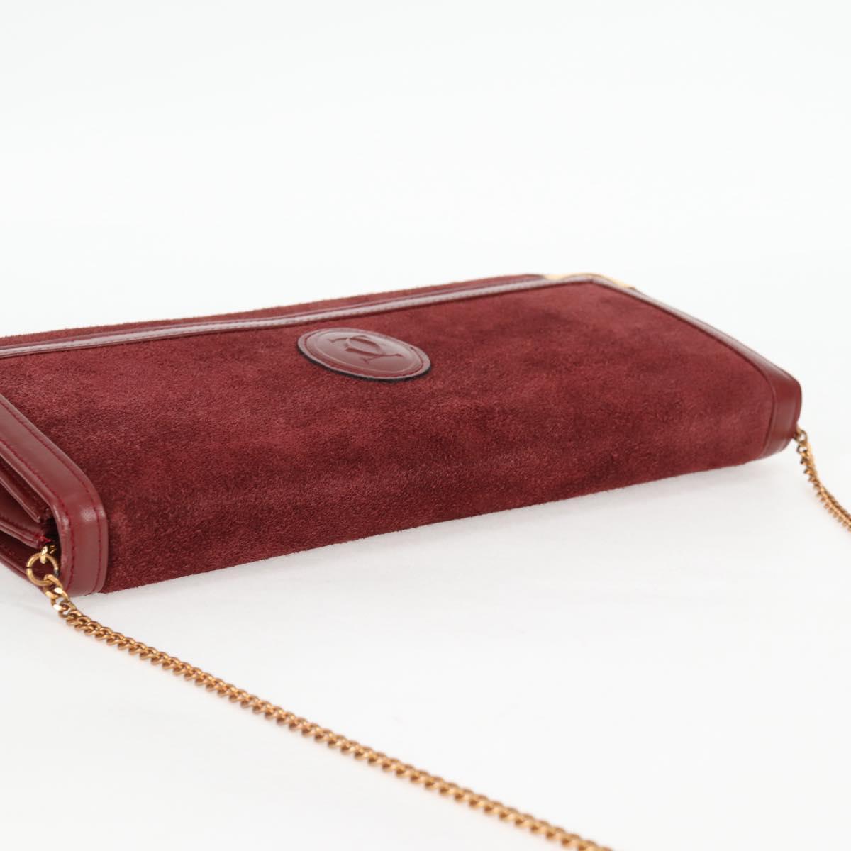 CARTIER Chain Shoulder Bag Suede Leather Red Gold Auth 118790V