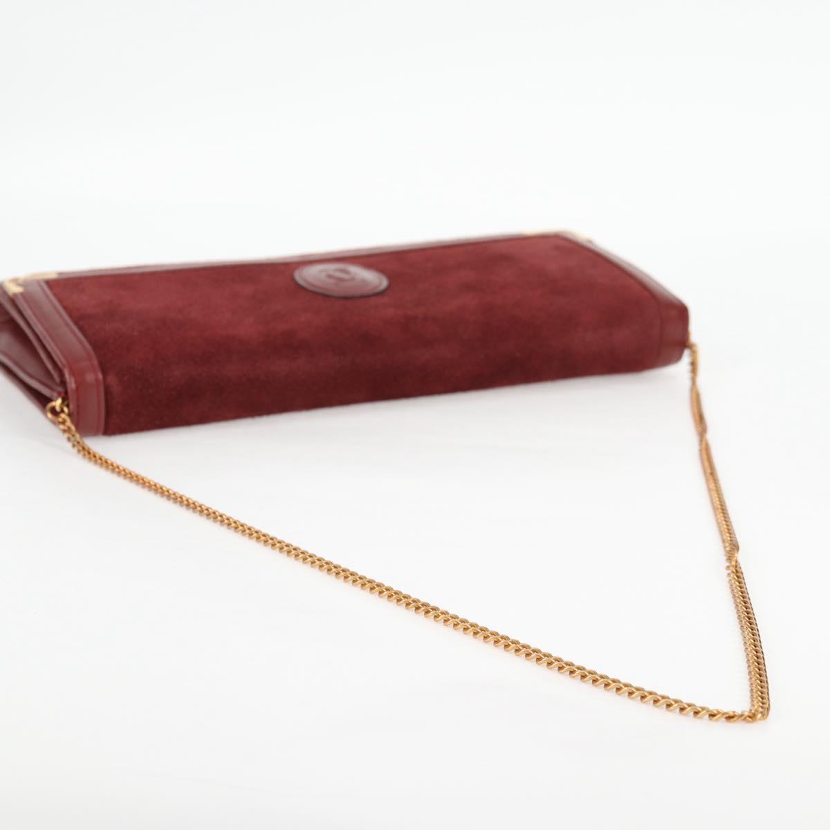 CARTIER Chain Shoulder Bag Suede Leather Red Gold Auth 118790V