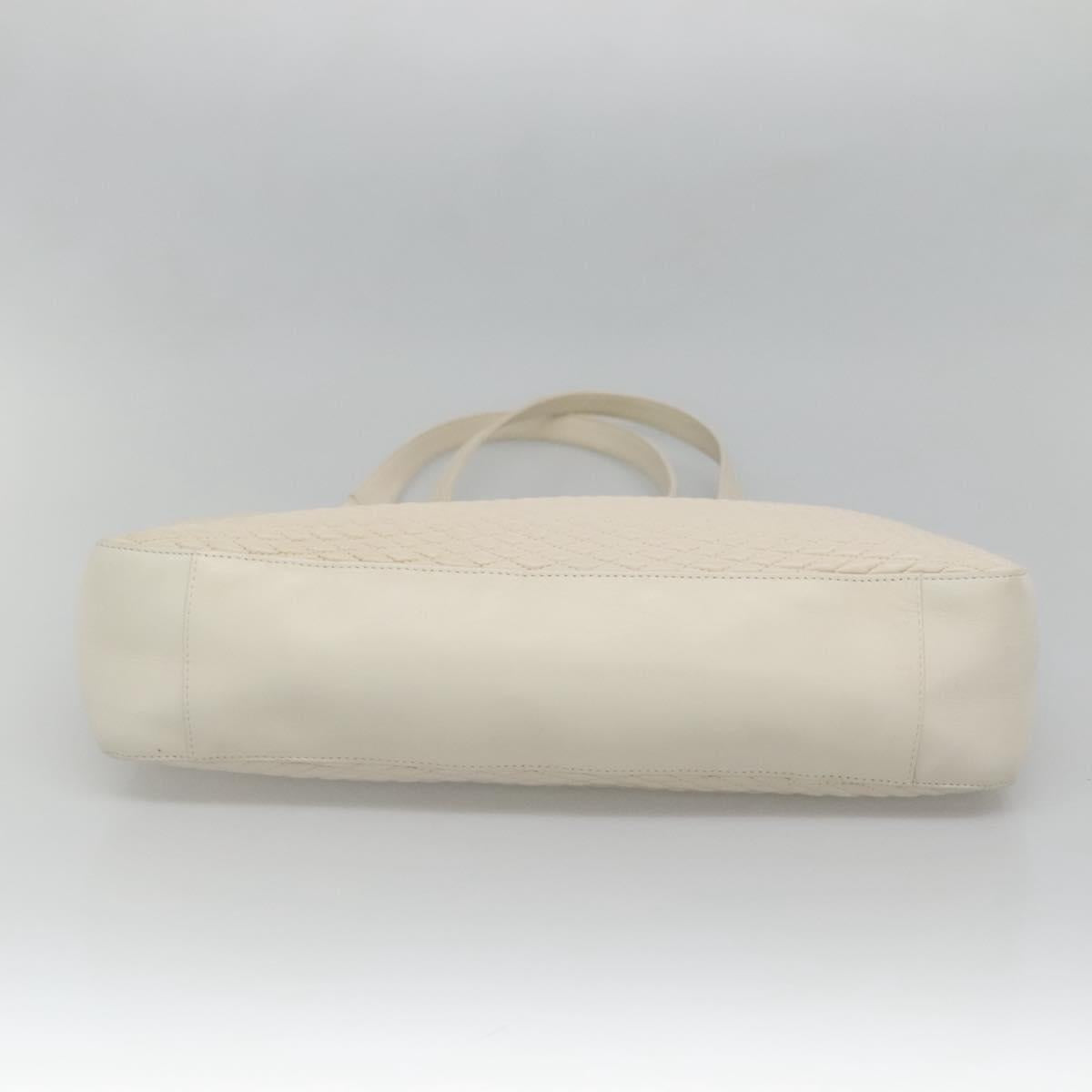BALLY Quilted Tote Bag Leather White Gold Auth 118799