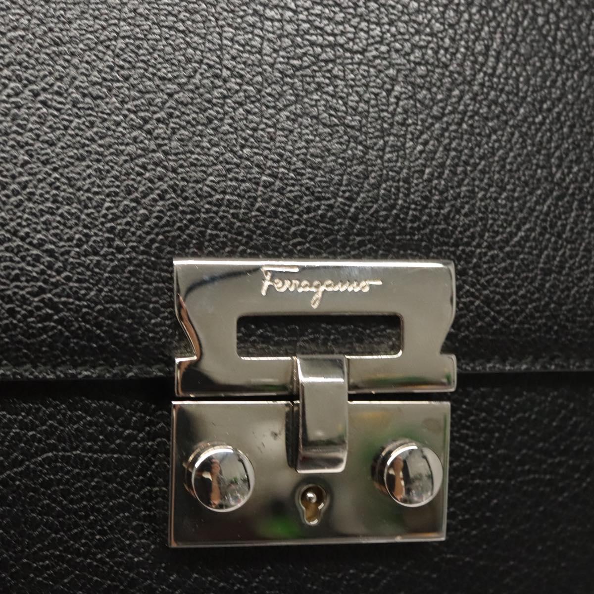 Salvatore Ferragamo Clutch Bag Leather Black Silver Auth 118801