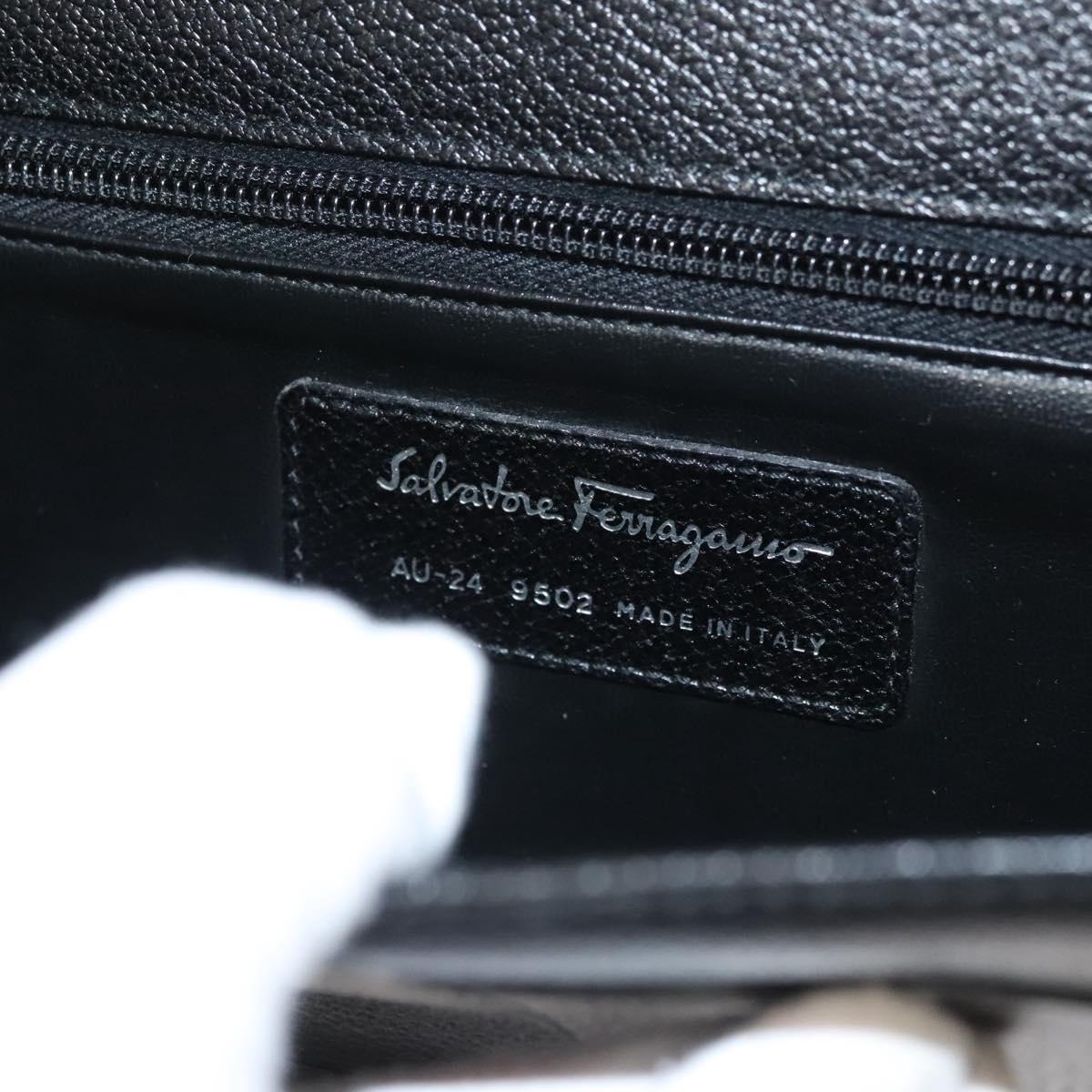 Salvatore Ferragamo Clutch Bag Leather Black Silver Auth 118801