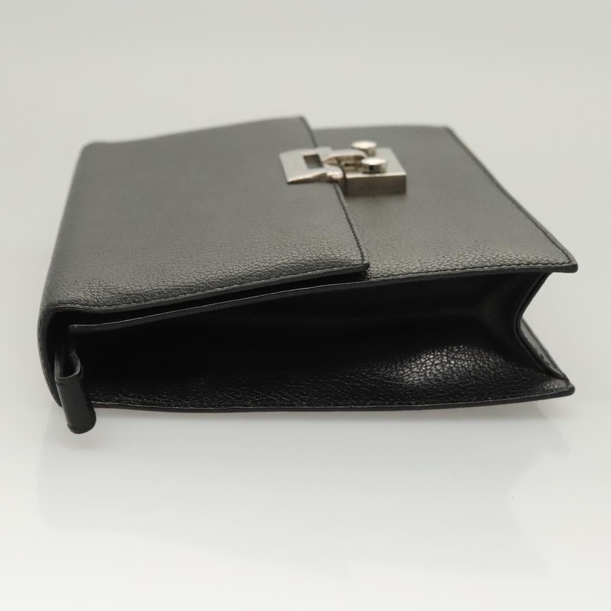 Salvatore Ferragamo Clutch Bag Leather Black Silver Auth 118801