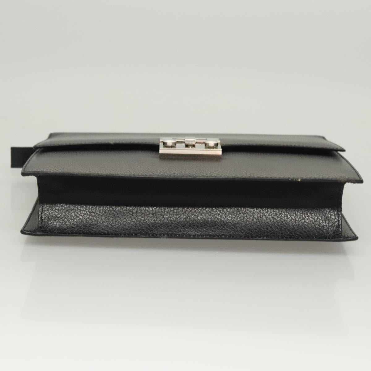 Salvatore Ferragamo Clutch Bag Leather Black Silver Auth 118801