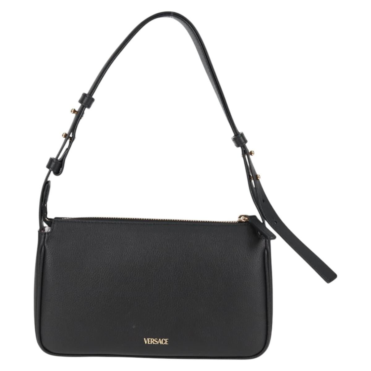 VERSACE Shoulder Bag Leather Black Gold Auth 118811V