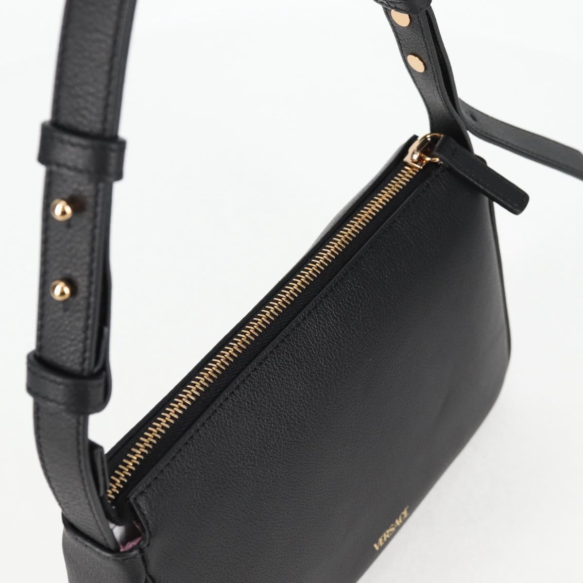 VERSACE Shoulder Bag Leather Black Gold Auth 118811V