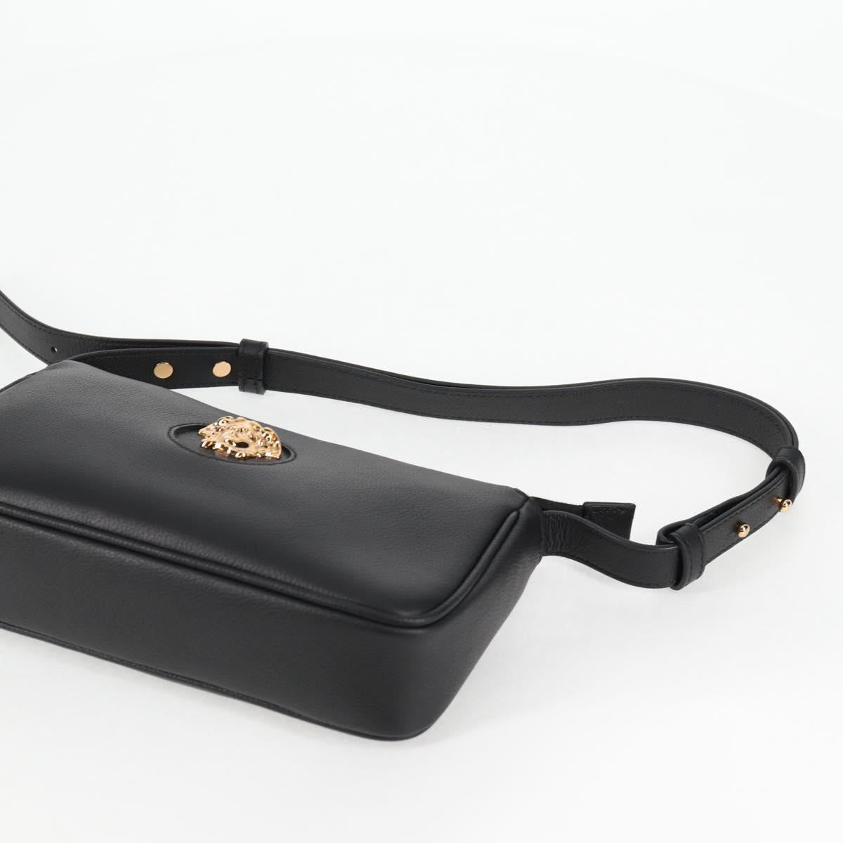 VERSACE Shoulder Bag Leather Black Gold Auth 118811V