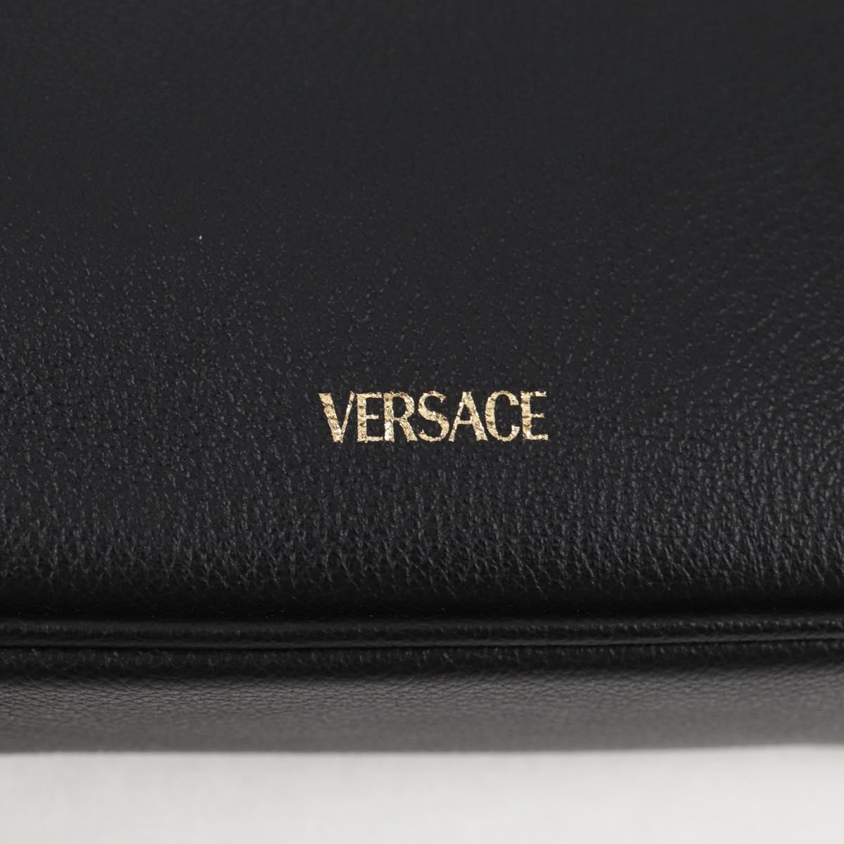VERSACE Shoulder Bag Leather Black Gold Auth 118819V