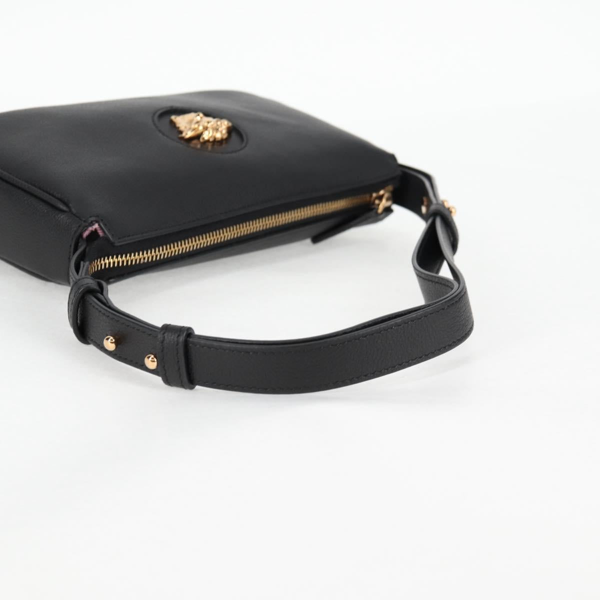 VERSACE Shoulder Bag Leather Black Gold Auth 118819V