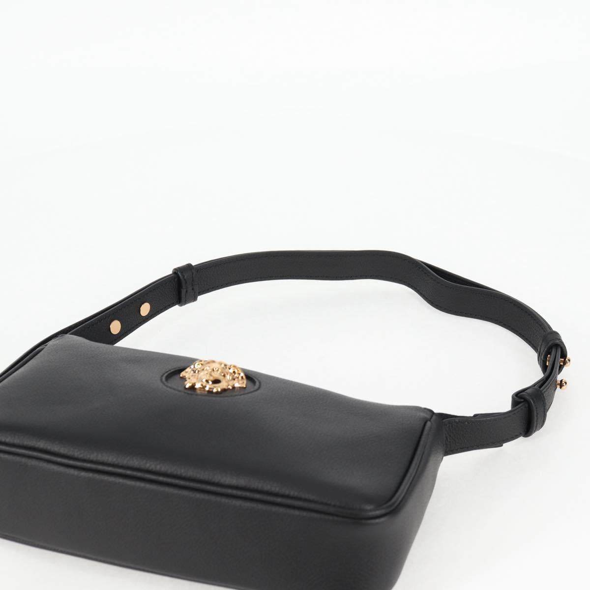 VERSACE Shoulder Bag Leather Black Gold Auth 118819V