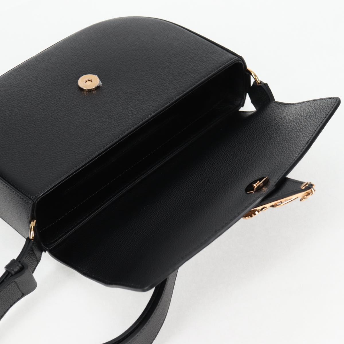 VERSACE Shoulder Bag Leather Black Gold Auth 118821V