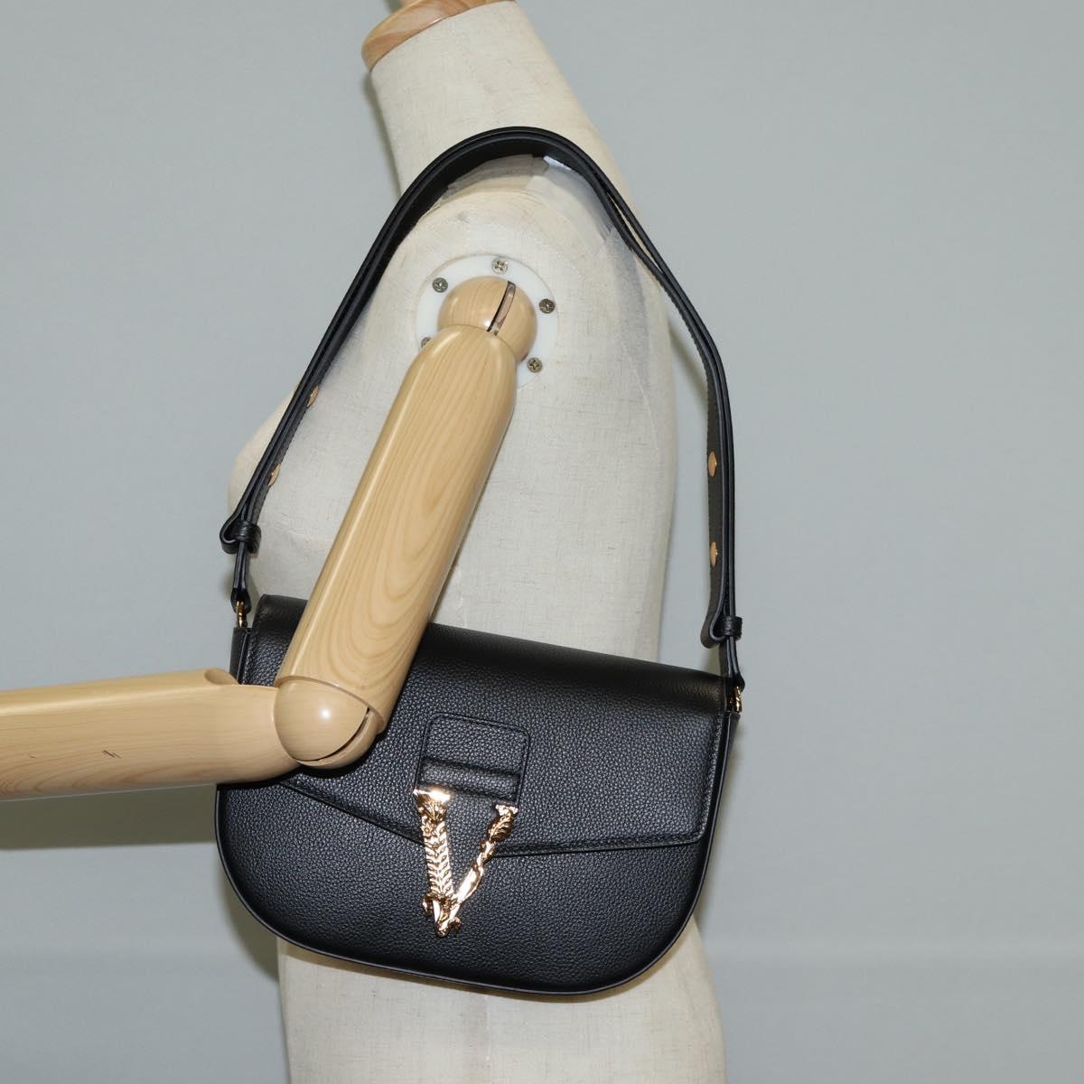 VERSACE Shoulder Bag Leather Black Gold Auth 118821V