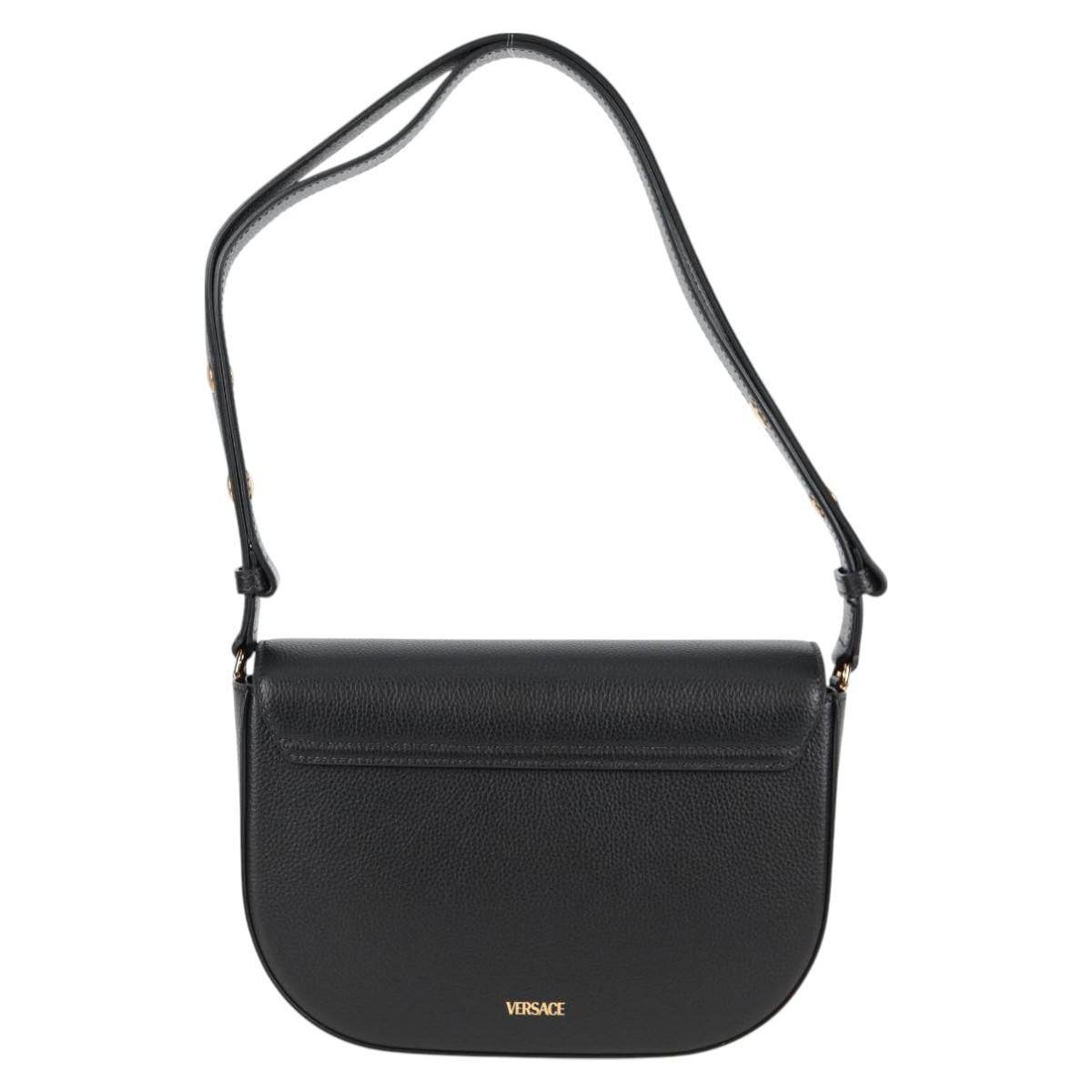 VERSACE Shoulder Bag Leather Black Gold Auth 118821V