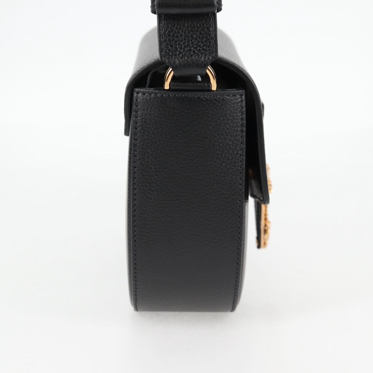 VERSACE Shoulder Bag Leather Black Gold Auth 118821V