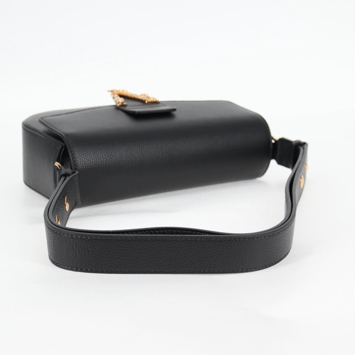 VERSACE Shoulder Bag Leather Black Gold Auth 118821V