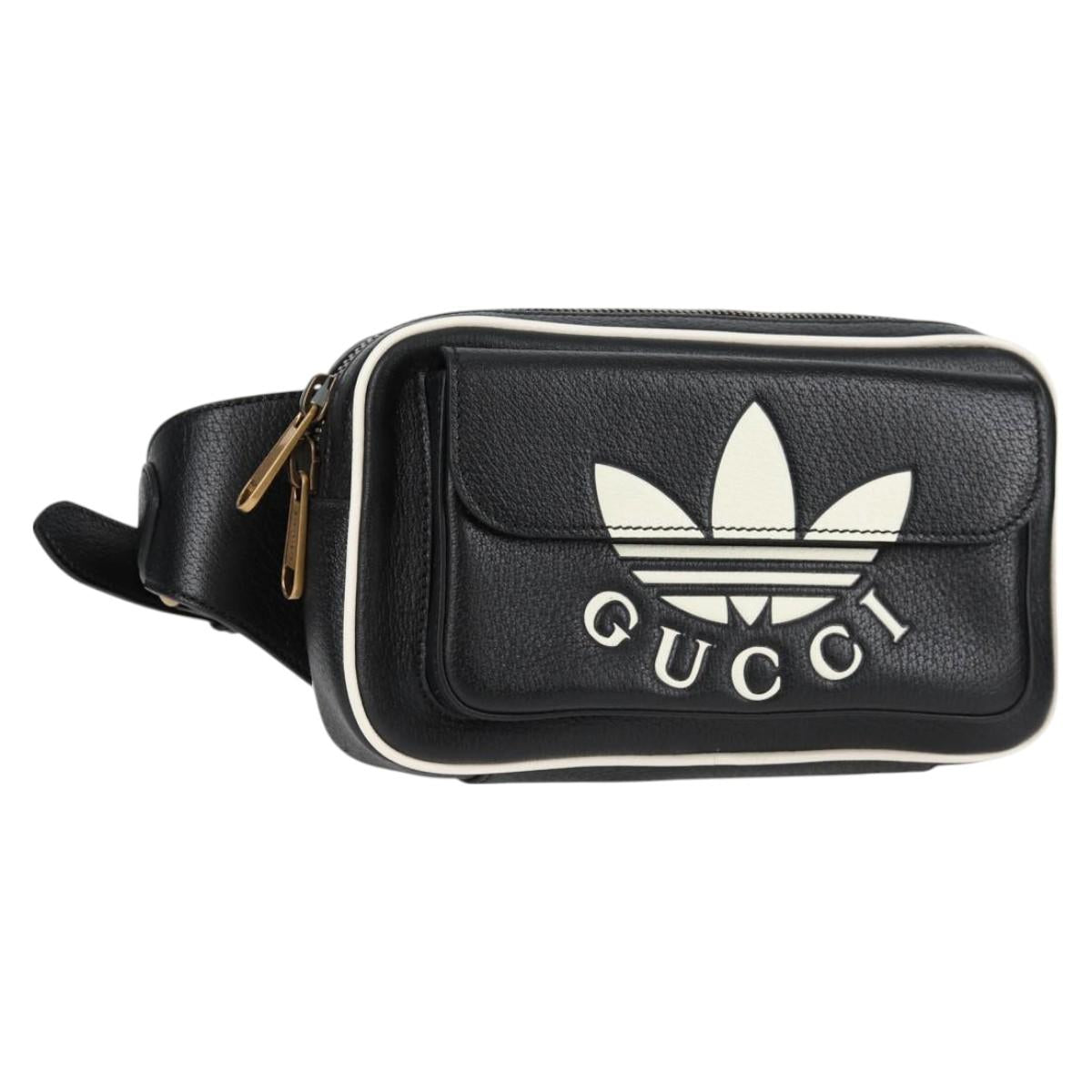 GUCCI Adidas Waist bag Leather Black Gold 722141 Auth 118851M