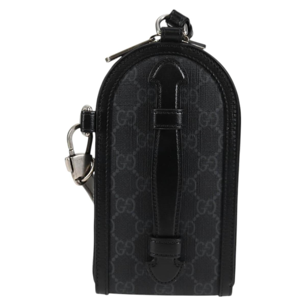 GUCCI GG Supreme Shoulder Bag PVC Black Silver Auth 118863M