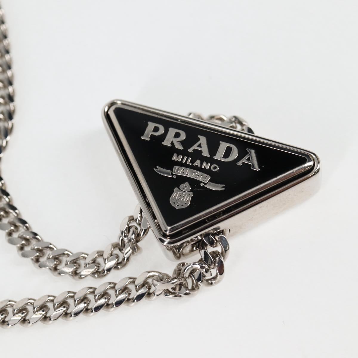 PRADA Necklace Strap Pouch Triangle Panel Silver Tone Auth 118871M