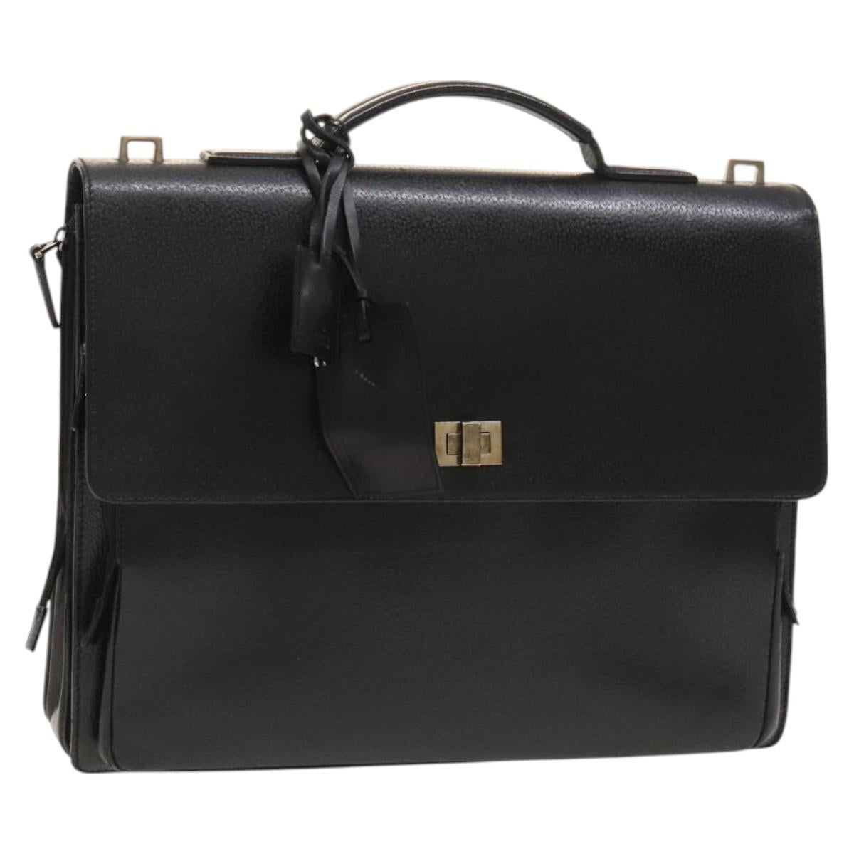 GUCCI Business Bag Leather 2way Black Silver Auth 118896
