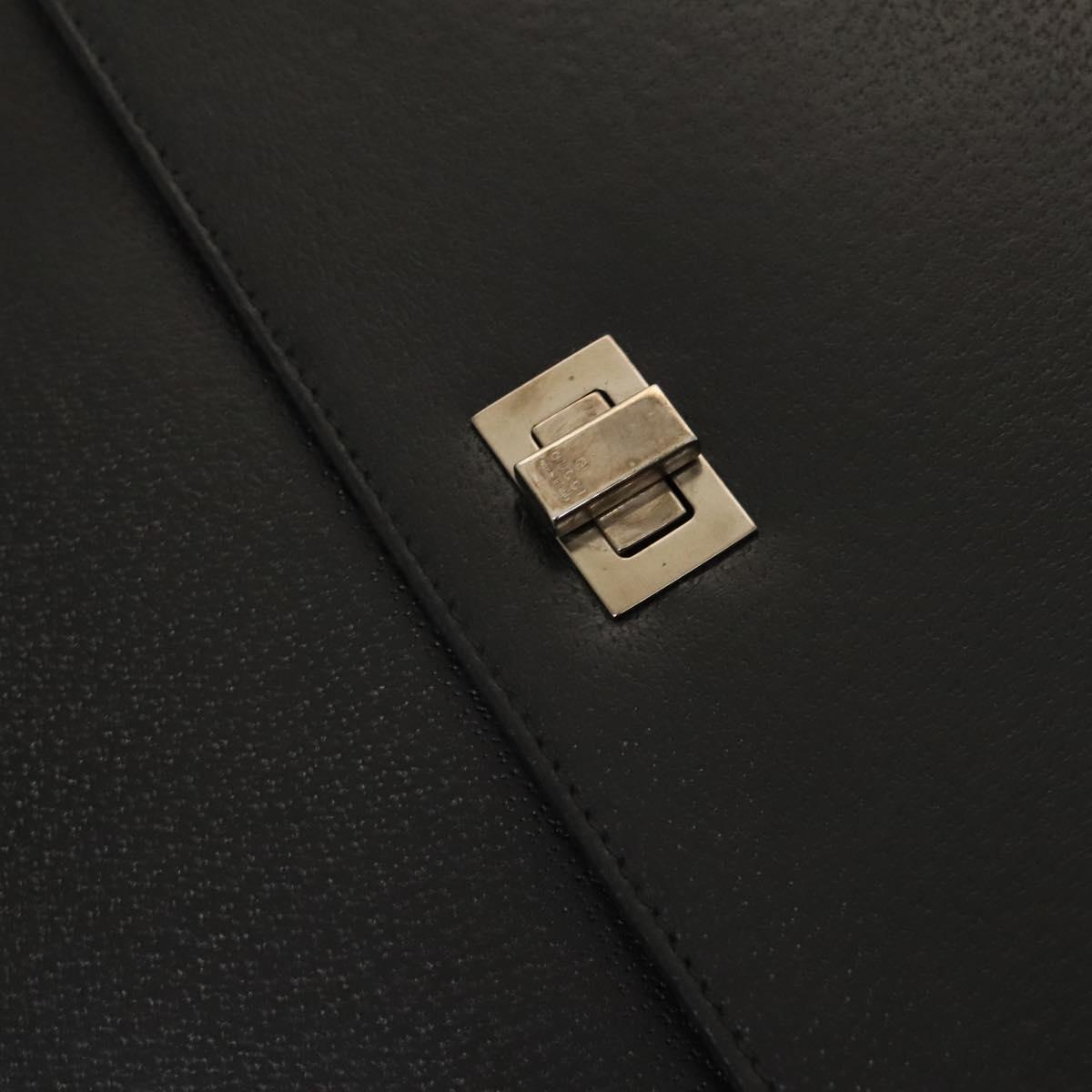 GUCCI Business Bag Leather 2way Black Silver Auth 118896
