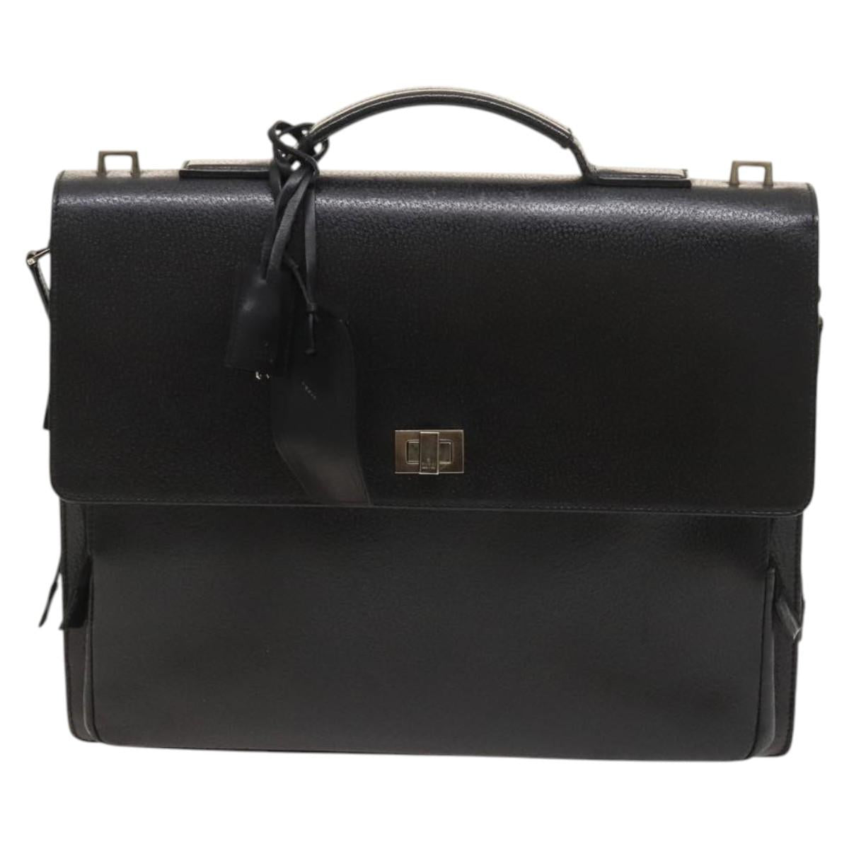 GUCCI Business Bag Leather 2way Black Silver Auth 118896