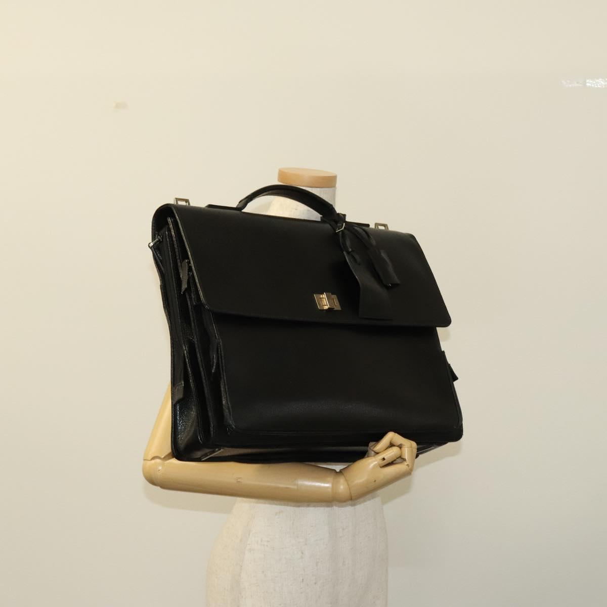 GUCCI Business Bag Leather 2way Black Silver Auth 118896