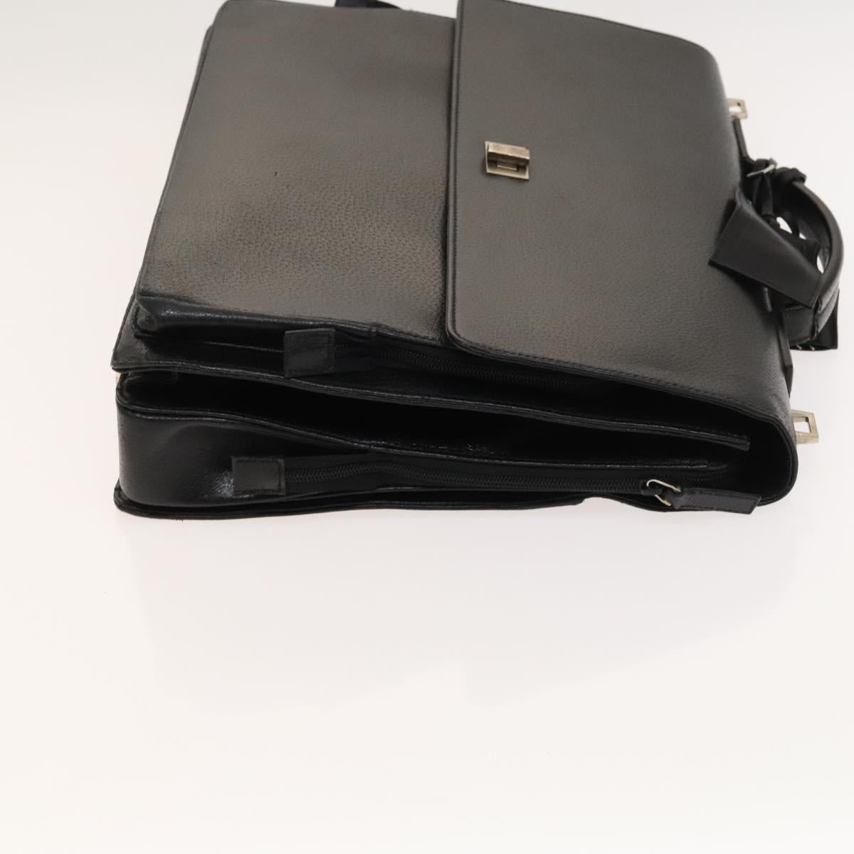 GUCCI Business Bag Leather 2way Black Silver Auth 118896