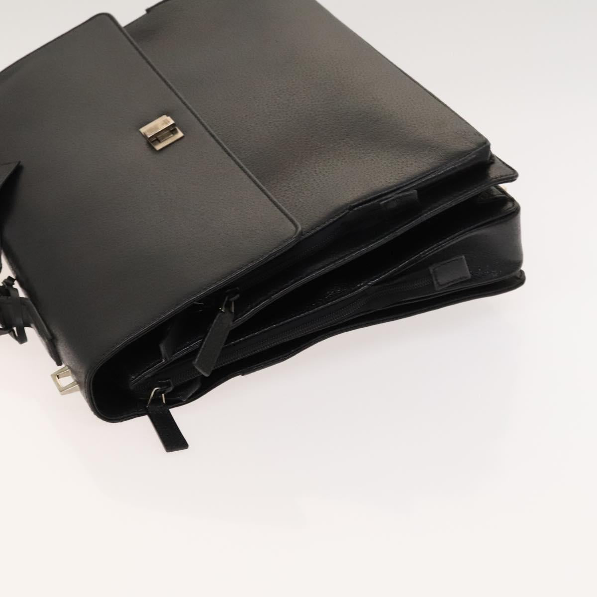 GUCCI Business Bag Leather 2way Black Silver Auth 118896