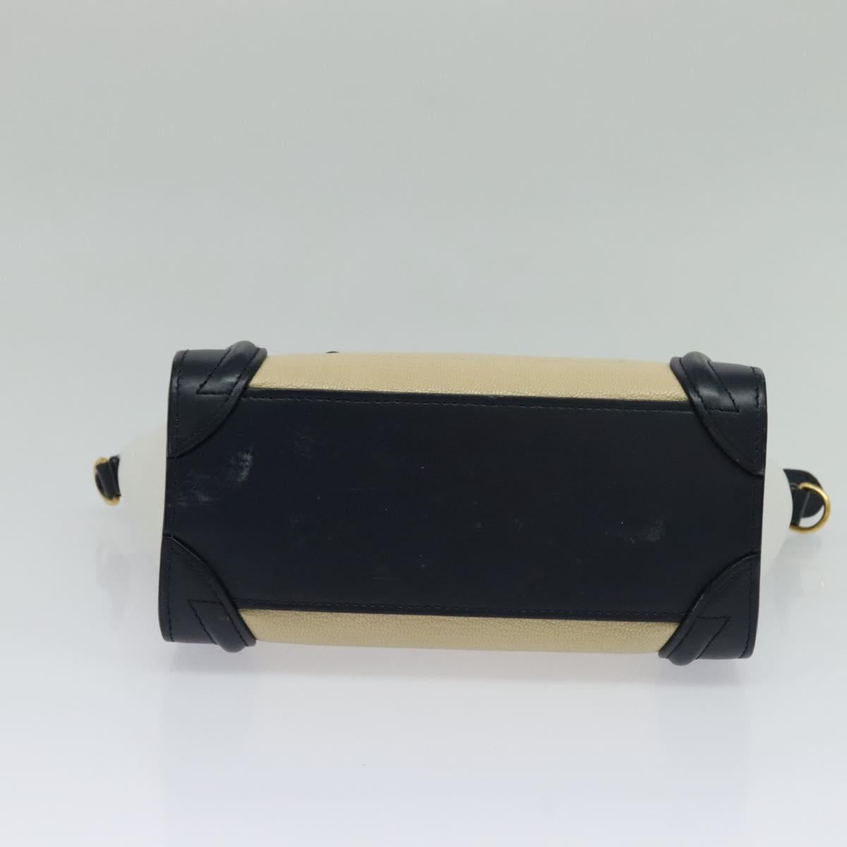 CELINE Luggage Micro Hand Bag Leather 2way Beige Gold Auth 118902