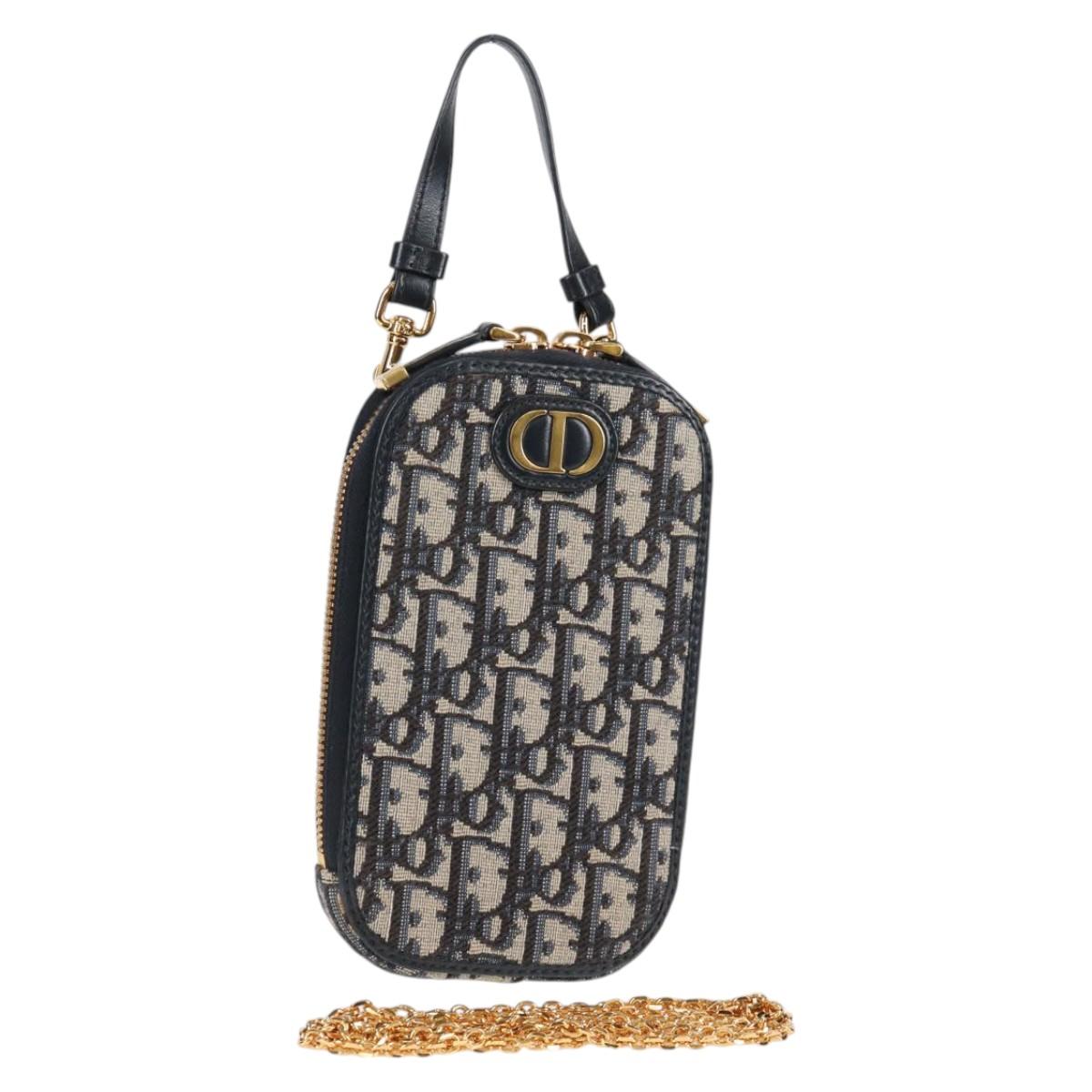 Christian Dior Oblique Trotter Canvas Shoulder Bag 2way Navy Gold Auth 118917M