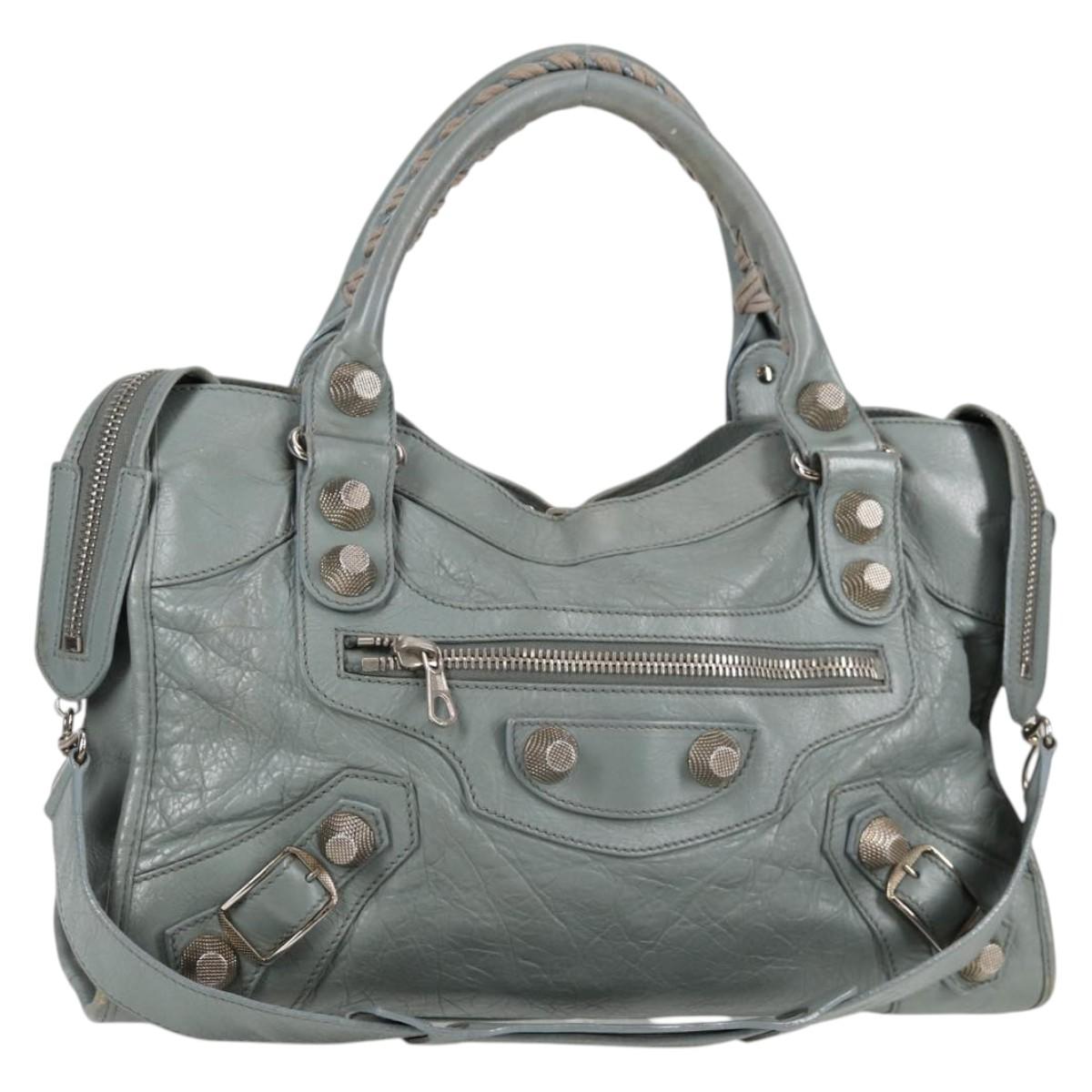 BALENCIAGA Giant City Hand Bag Leather 2way Gray Silver 173084 Auth 118923