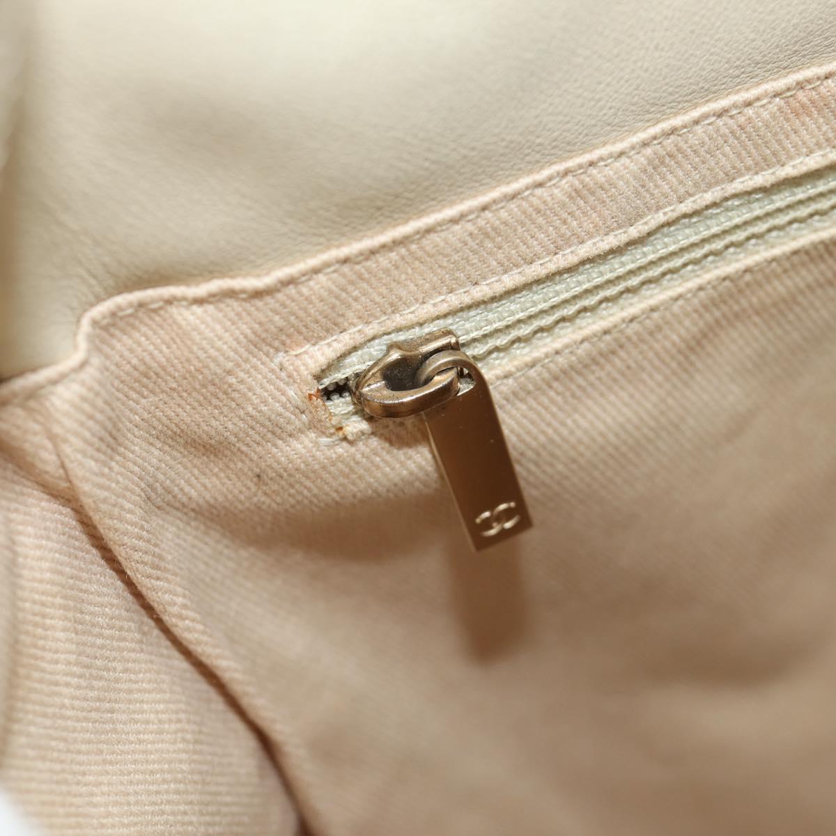 CHANEL Tote Bag Lamb Skin Beige Gold CC Auth 118935V