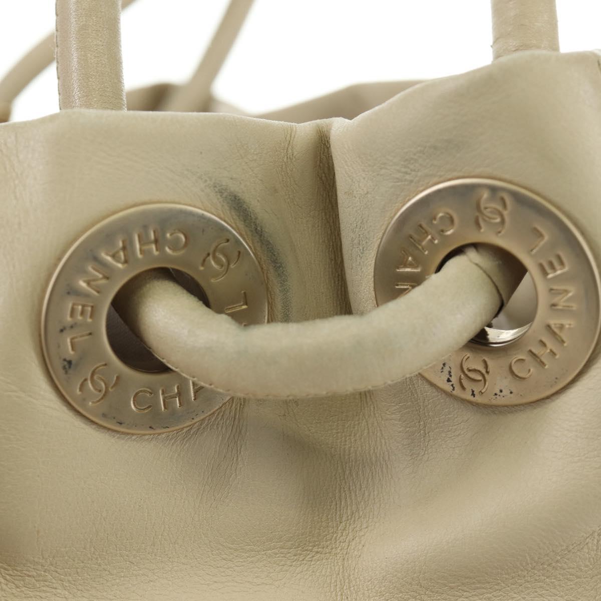 CHANEL Tote Bag Lamb Skin Beige Gold CC Auth 118935V