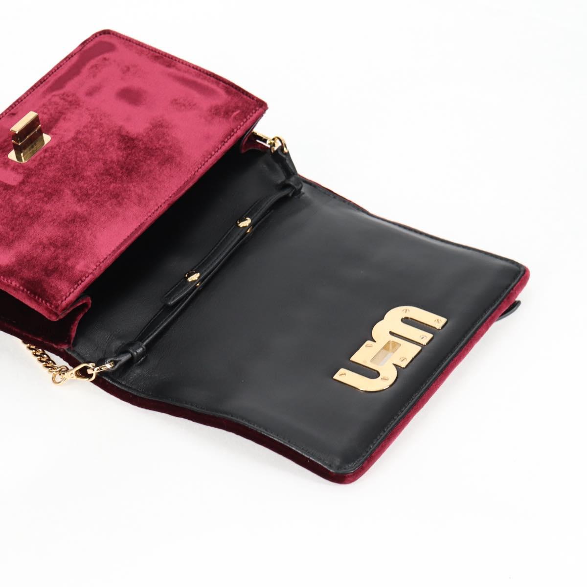 Miu Miu Matelasse Bijoux Shoulder Bag Velor Wine Red Gold Auth 118941M