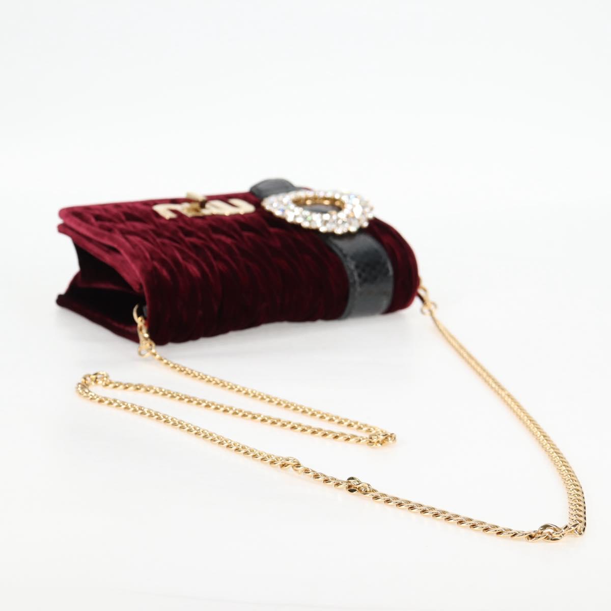 Miu Miu Matelasse Bijoux Shoulder Bag Velor Wine Red Gold Auth 118941M
