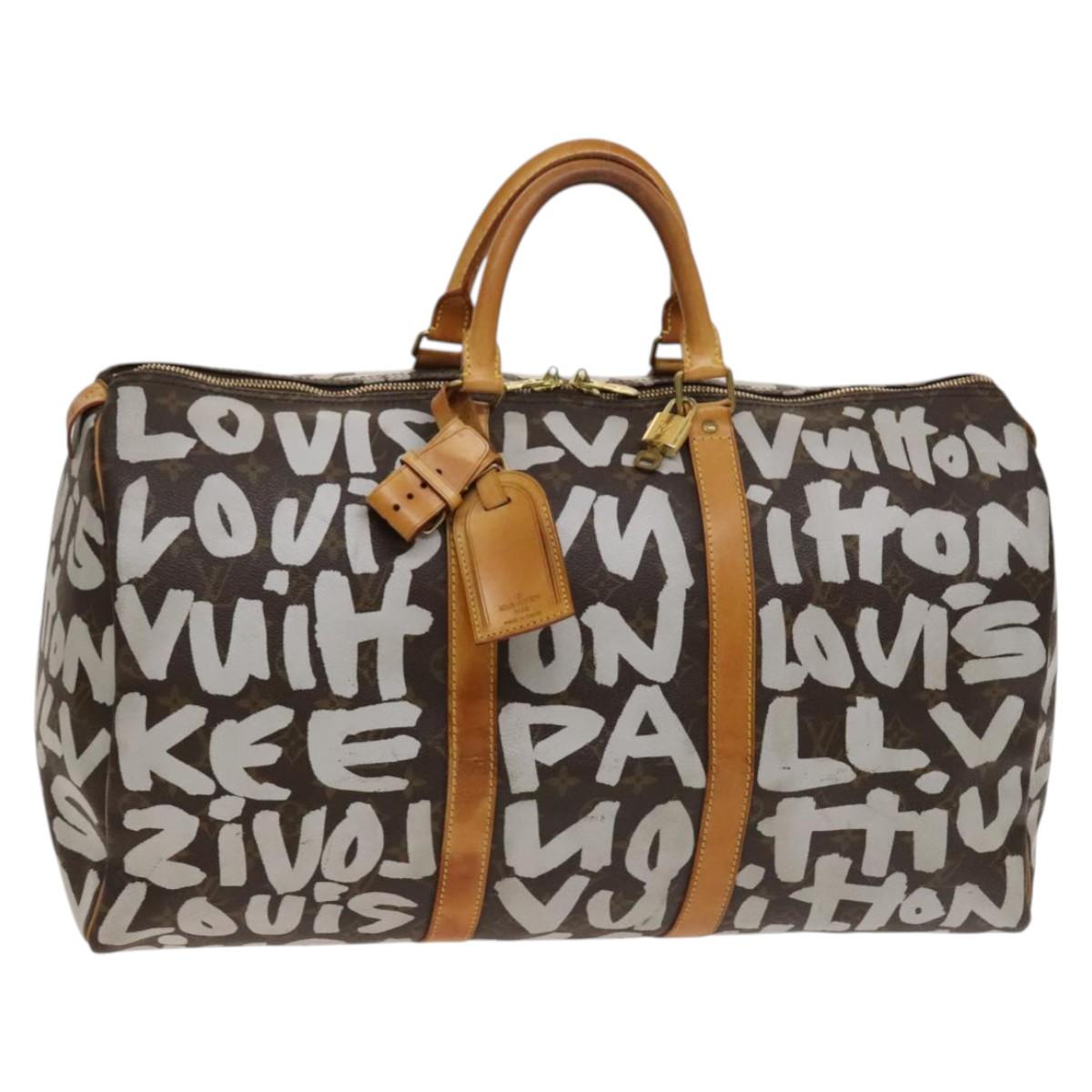 LOUIS VUITTON Monogram Graffiti Keepall 50 Boston Bag White M92197 Auth 118956