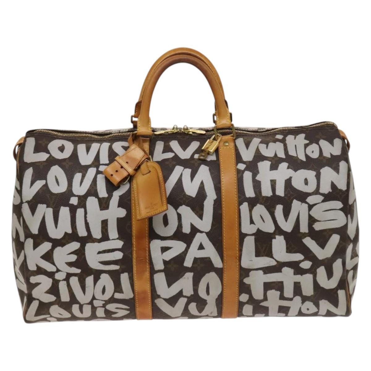 LOUIS VUITTON Monogram Graffiti Keepall 50 Boston Bag White M92197 Auth 118956