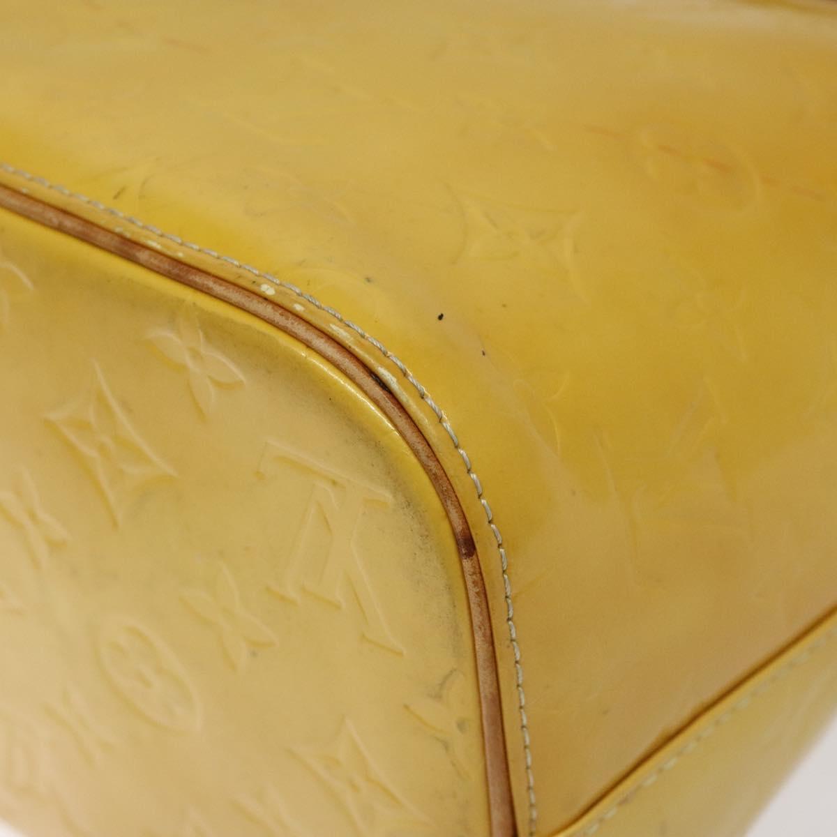 LOUIS VUITTON Monogram Vernis Houston Hand Bag Lime Yellow M91055 LV Auth 119005