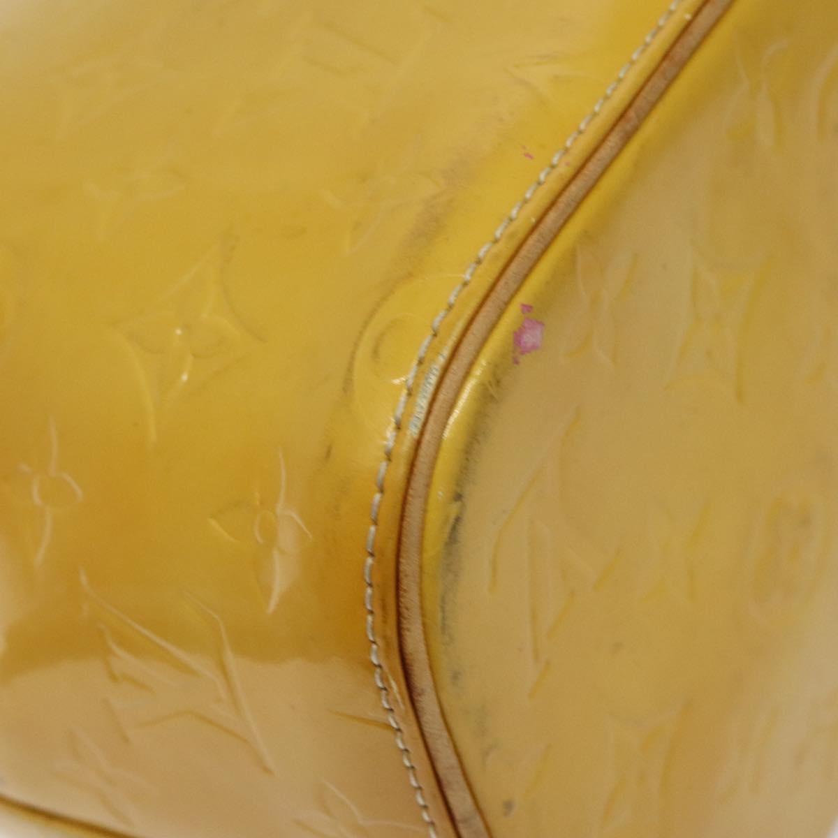 LOUIS VUITTON Monogram Vernis Houston Hand Bag Lime Yellow M91055 LV Auth 119005