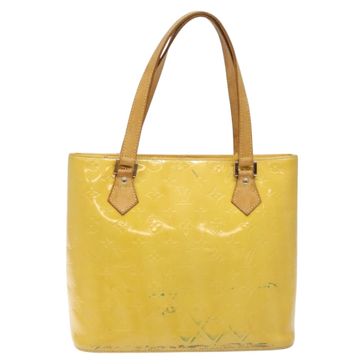 LOUIS VUITTON Monogram Vernis Houston Hand Bag Lime Yellow M91055 LV Auth 119005