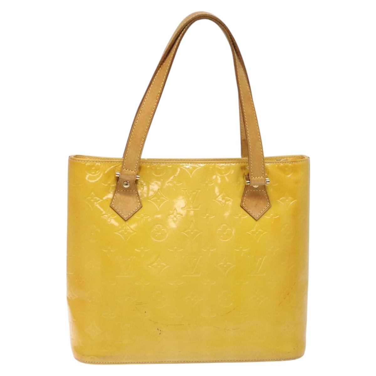 LOUIS VUITTON Monogram Vernis Houston Hand Bag Lime Yellow M91055 LV Auth 119005