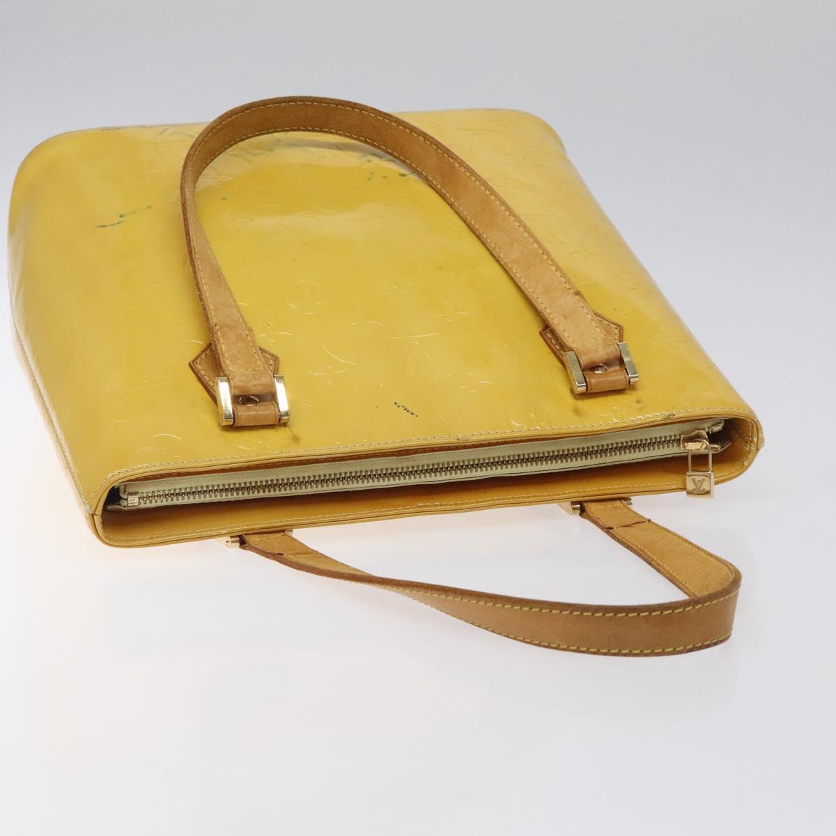 LOUIS VUITTON Monogram Vernis Houston Hand Bag Lime Yellow M91055 LV Auth 119005