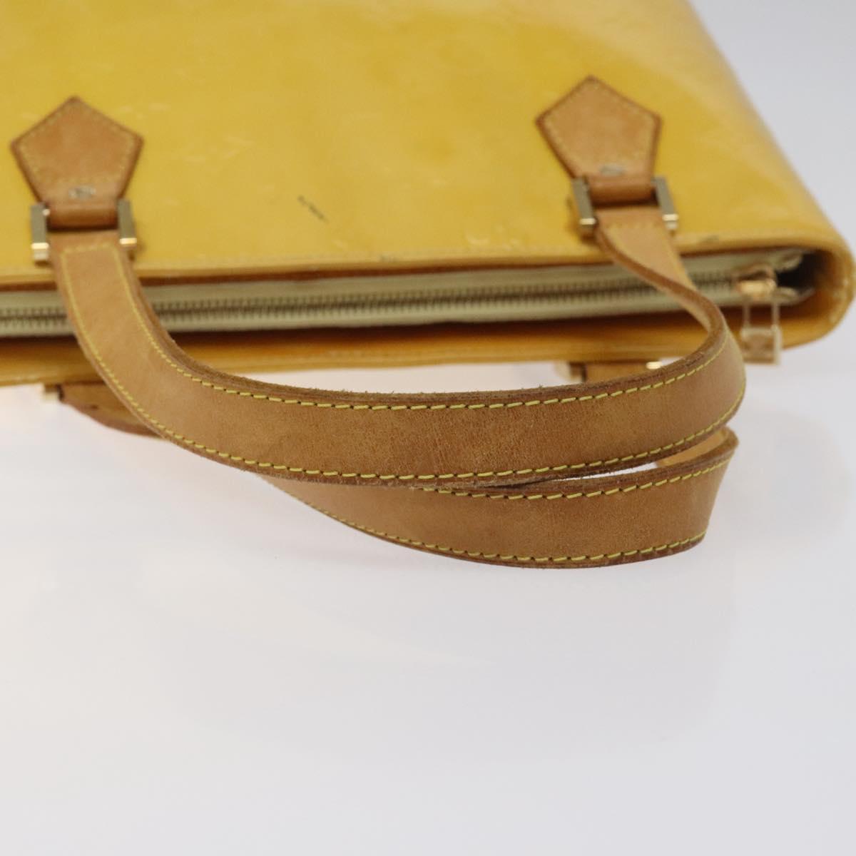 LOUIS VUITTON Monogram Vernis Houston Hand Bag Lime Yellow M91055 LV Auth 119005