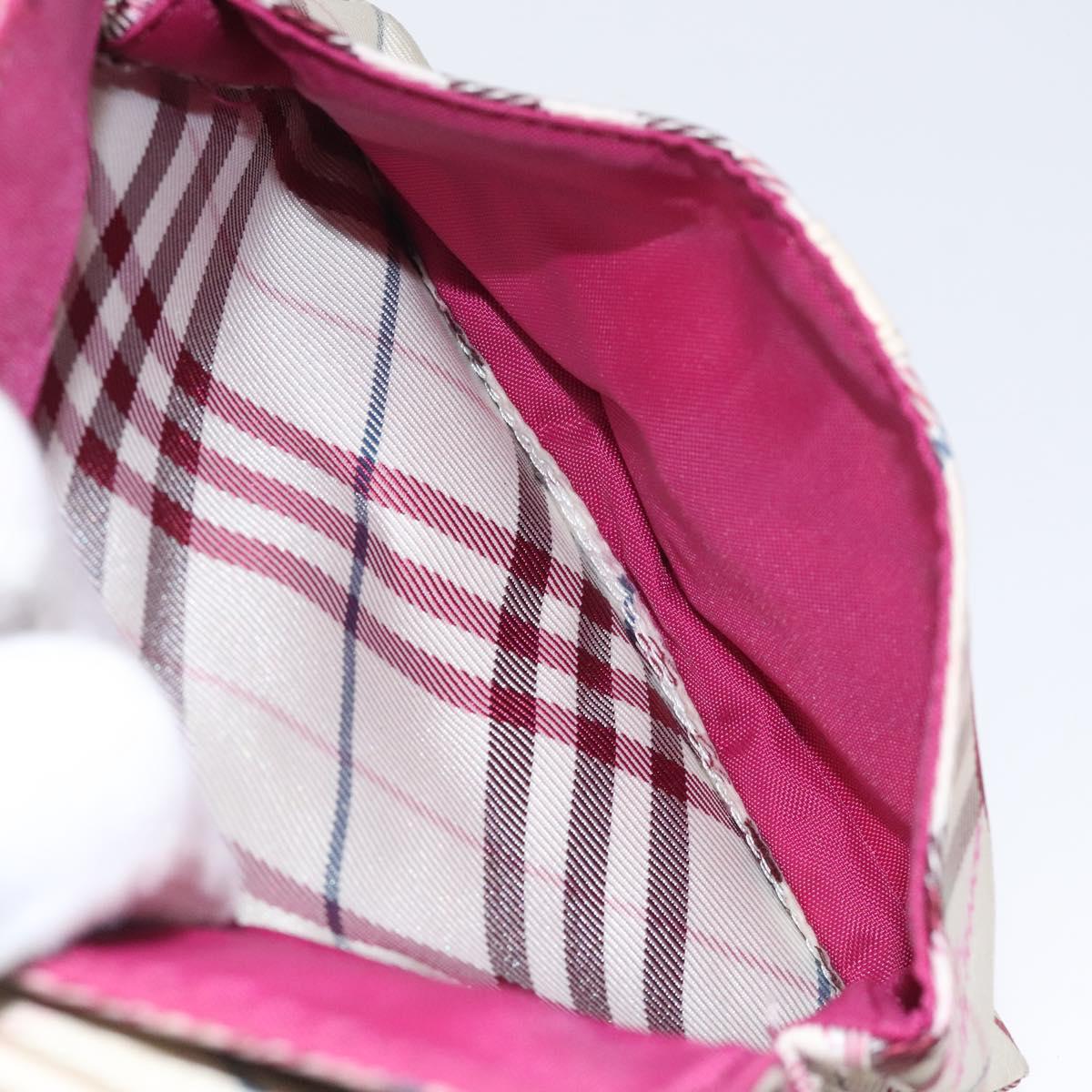 BURBERRY Nova Check Blue Label Shoulder Bag Nylon Beige Silver Auth 119011