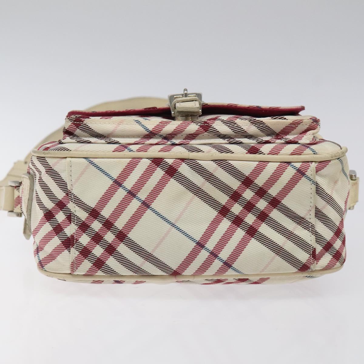 BURBERRY Nova Check Blue Label Shoulder Bag Nylon Beige Silver Auth 119011