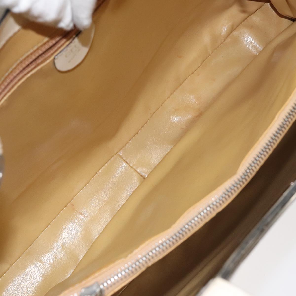 CELINE Tote Bag Leather Beige Silver Auth 119026