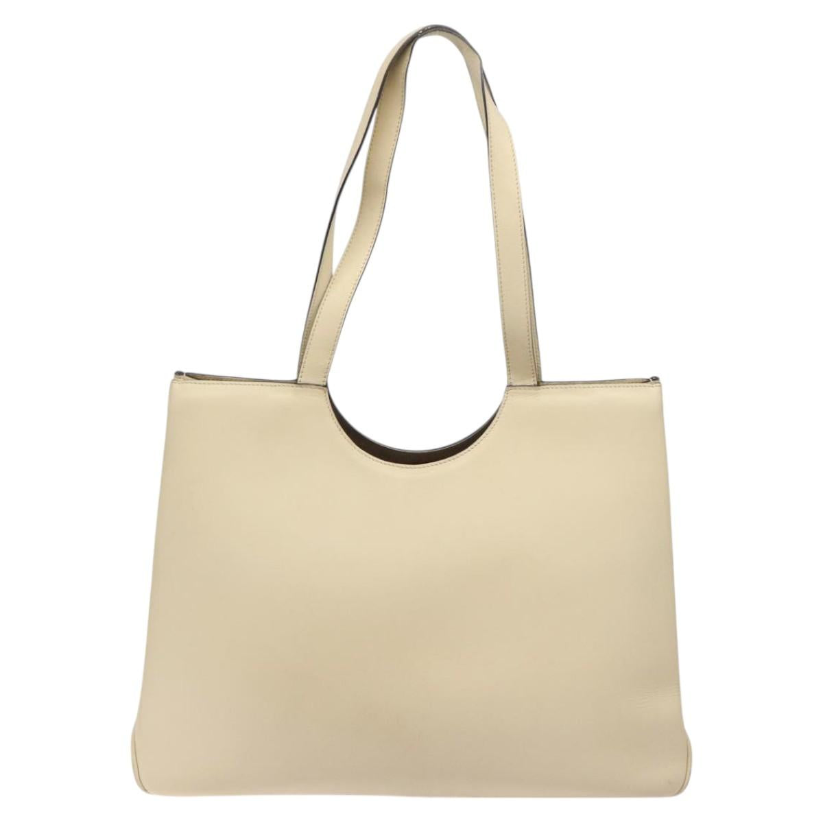 CELINE Tote Bag Leather Beige Silver Auth 119026