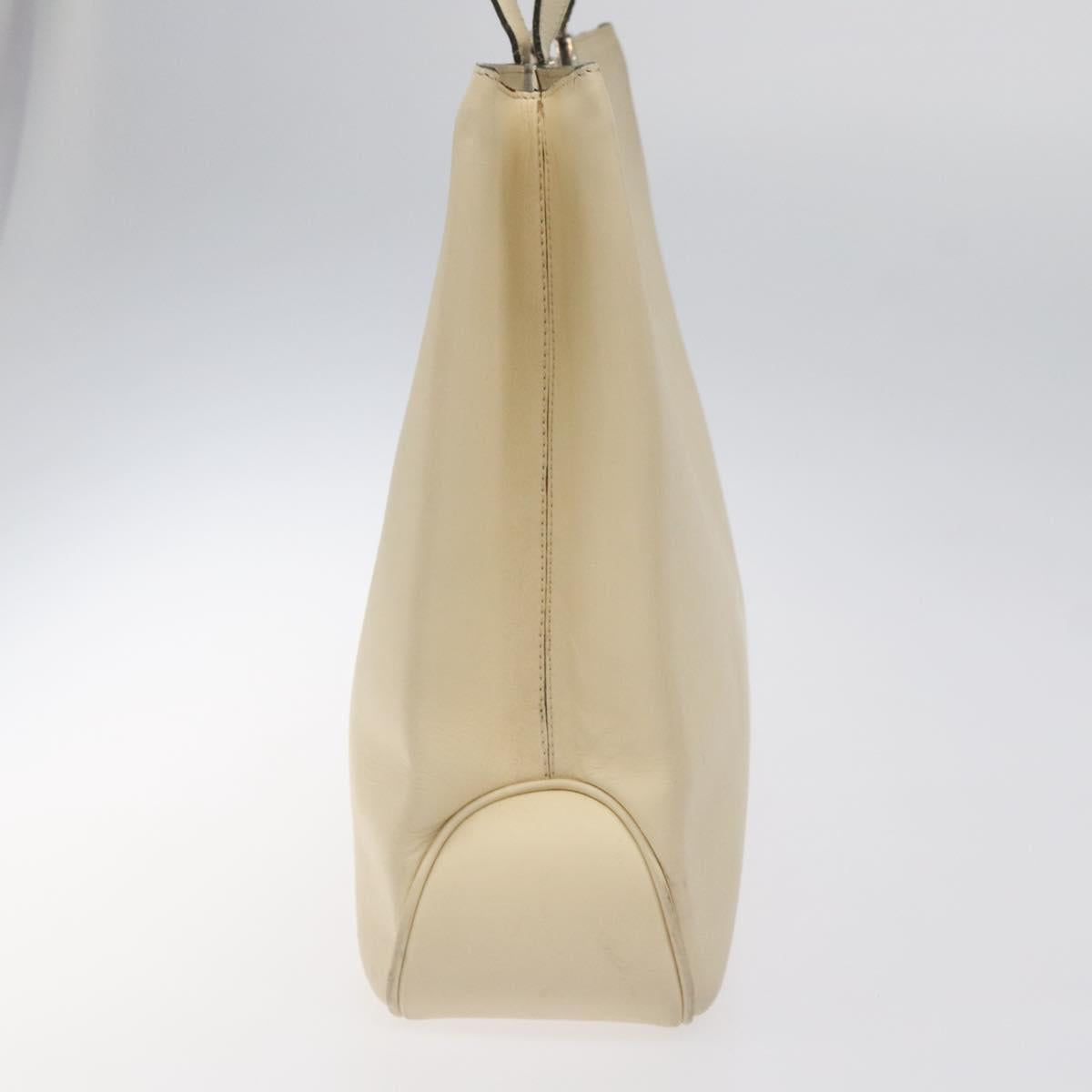 CELINE Tote Bag Leather Beige Silver Auth 119026